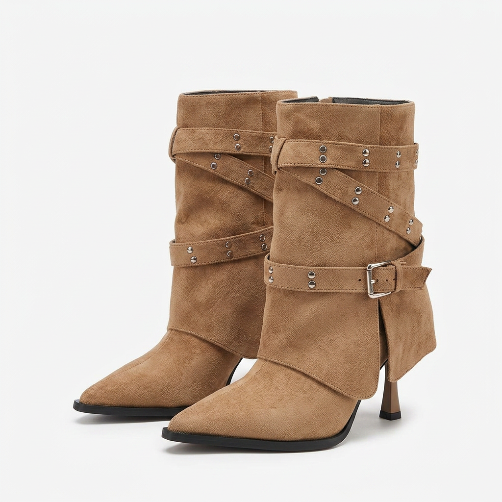 VITTORIA - Botas de Tacón de Aguja con Hebilla Retro