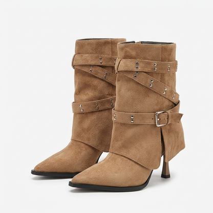 VITTORIA - Botas de Tacón de Aguja con Hebilla Retro