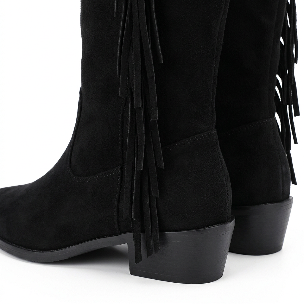 Botas Ante Flecos Tacón Grueso