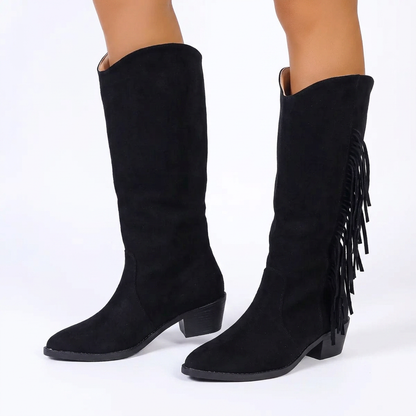 Botas Ante Flecos Tacón Grueso