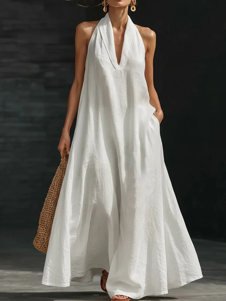 Clara Vestido de Algodón y Lino Maxi Halter