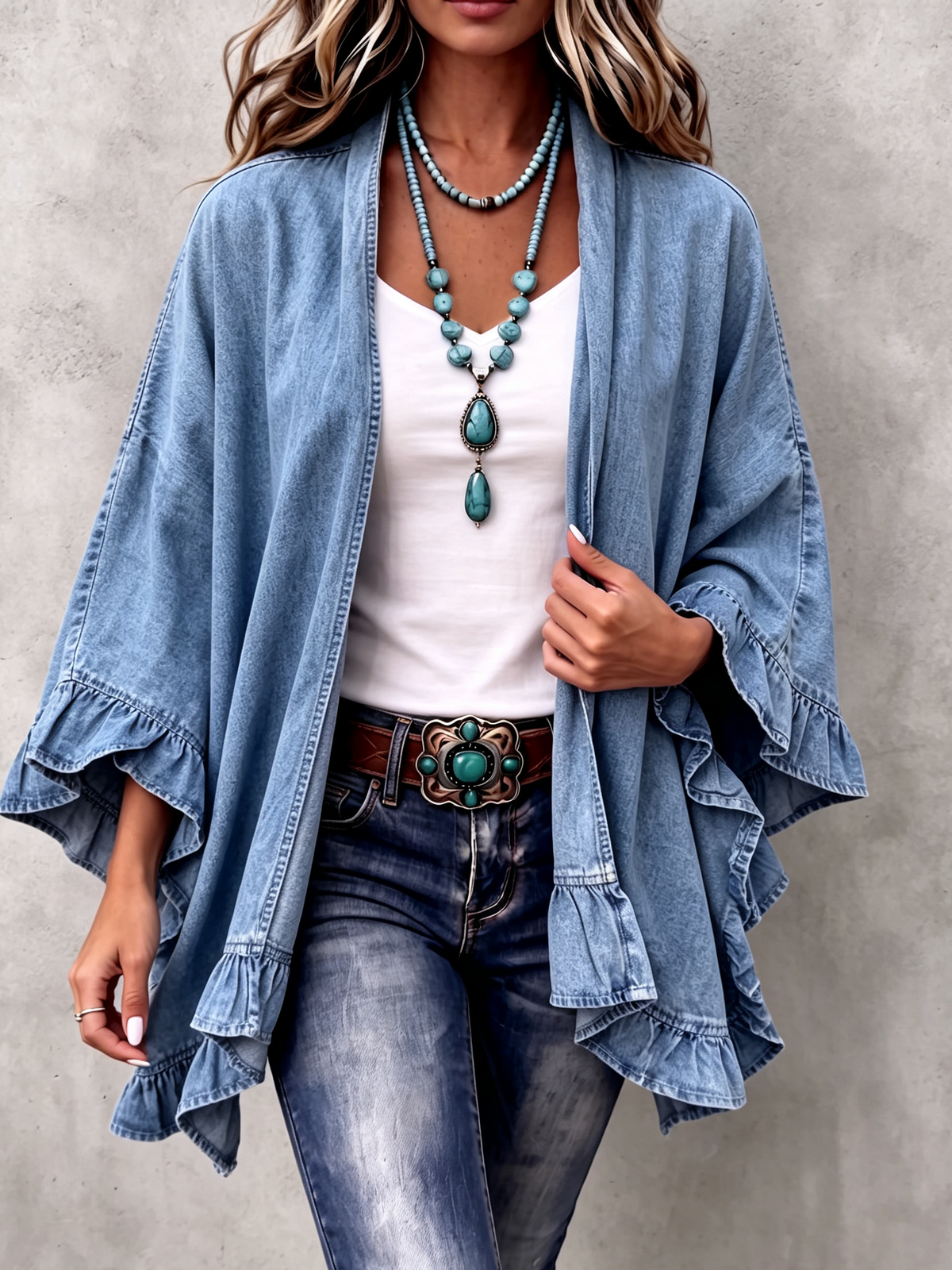 Corinne | Cárdigan Vaquero Boho con Volantes
