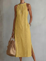 Valeria Vestido Midi Elegante con Cuello Mao