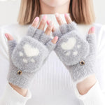 NAYARA - Guantes de Peluche con Estampado de Huella de Gato