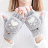 NAYARA - Guantes de Peluche con Estampado de Huella de Gato