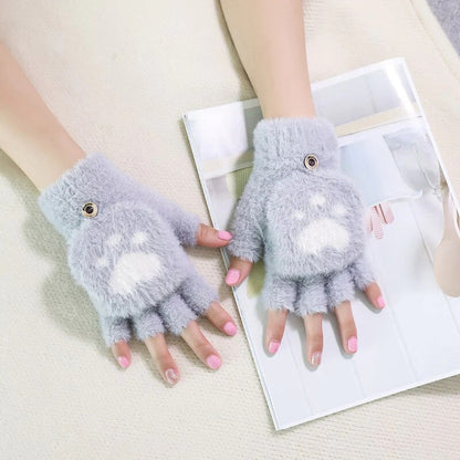 NAYARA - Guantes de Peluche con Estampado de Huella de Gato