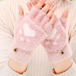 NAYARA - Guantes de Peluche con Estampado de Huella de Gato