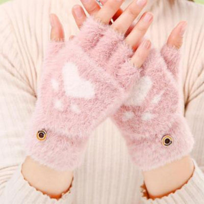 NAYARA - Guantes de Peluche con Estampado de Huella de Gato