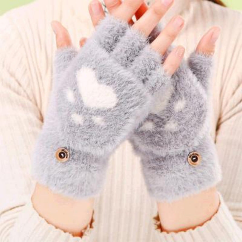 NAYARA - Guantes de Peluche con Estampado de Huella de Gato