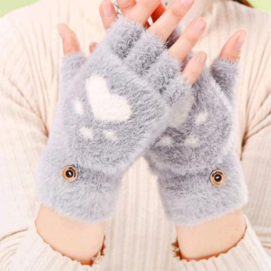 NAYARA - Guantes de Peluche con Estampado de Huella de Gato