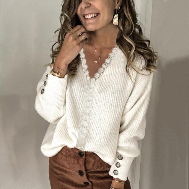 ELARA - Jersey Elegante Casual de Manga Larga con Cuello en V