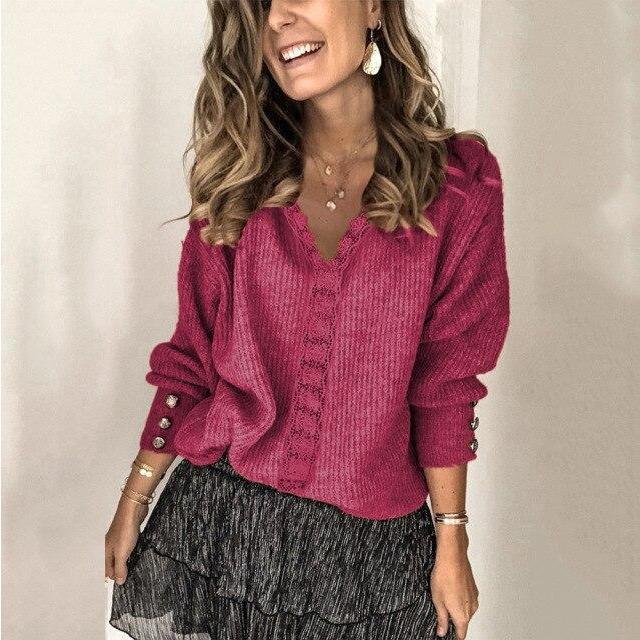 ELARA - Jersey Elegante Casual de Manga Larga con Cuello en V