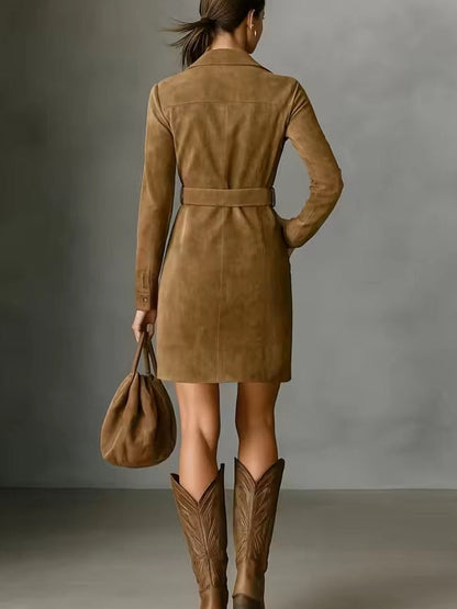 Camilla | Vestido mini chic en suede con cinturón