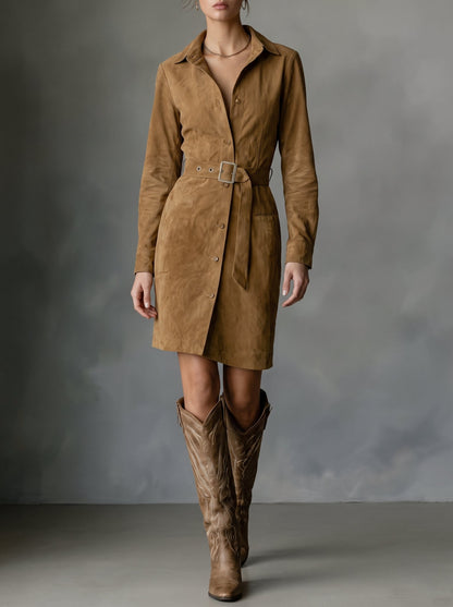 Camilla | Vestido mini chic en suede con cinturón