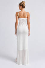 ARIA LUNA SLIT - Vestido Maxi Corsé con Aplicaciones Florales y Abertura