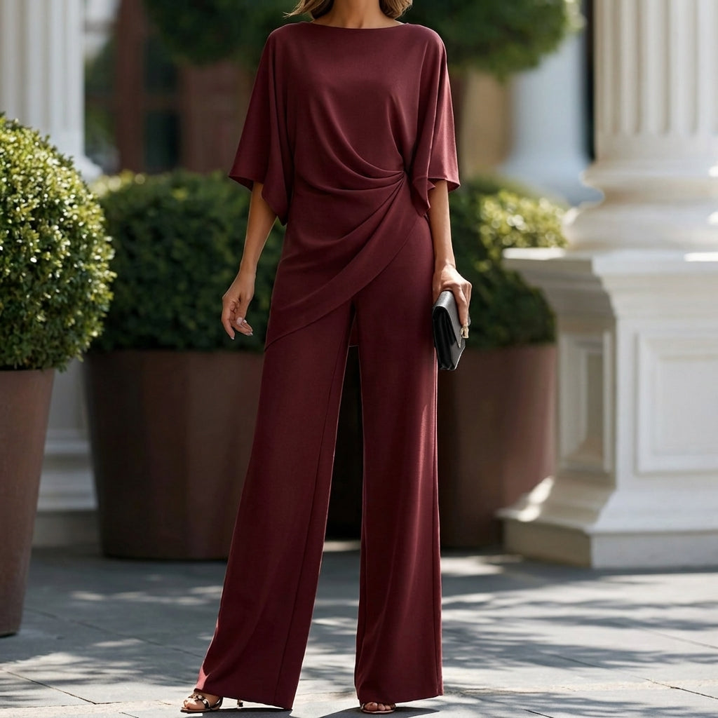 Rita | Conjunto de Blusa Drapeada y Pantalón Ancho