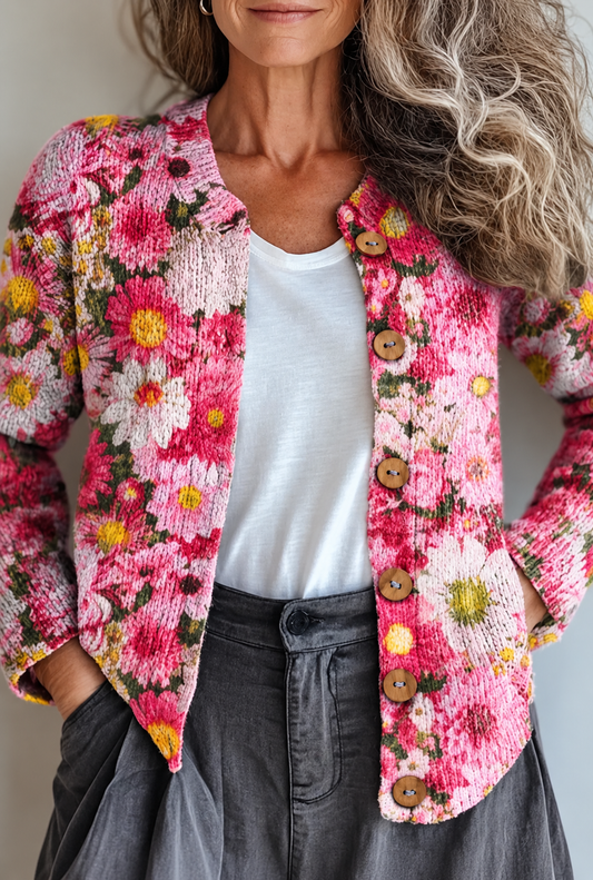 Petronella | Cárdigan de Punto Patchwork Floral