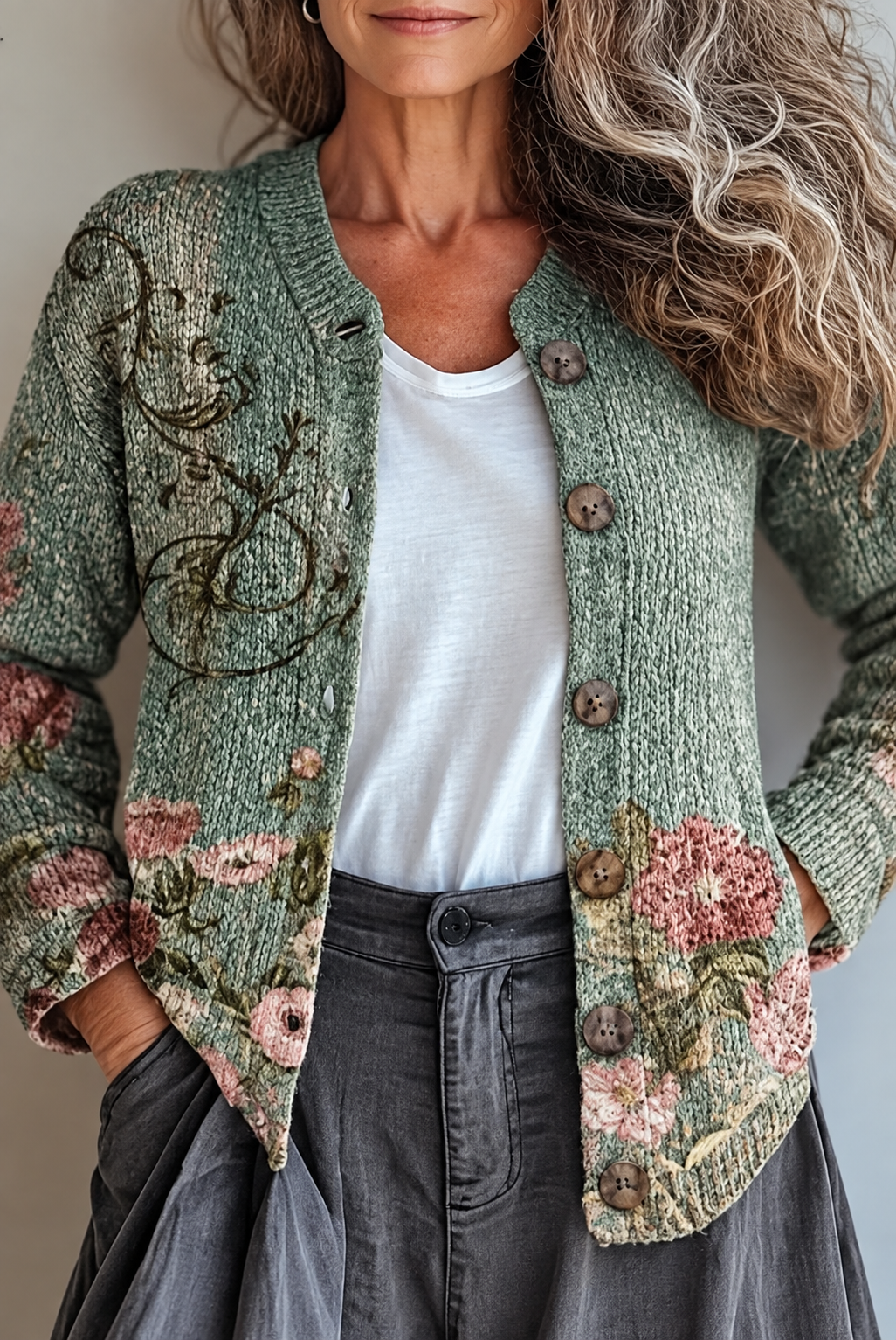 Petronella | Cárdigan de Punto Patchwork Floral