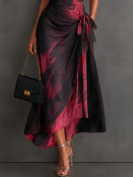 Beatrice | Vestido Midi Cruzado con Estampado Abstracto, Burdeos