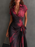 Beatrice | Vestido Midi Cruzado con Estampado Abstracto, Burdeos