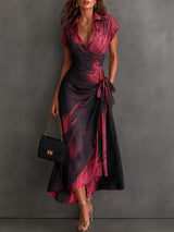 Beatrice | Vestido Midi Cruzado con Estampado Abstracto, Burdeos