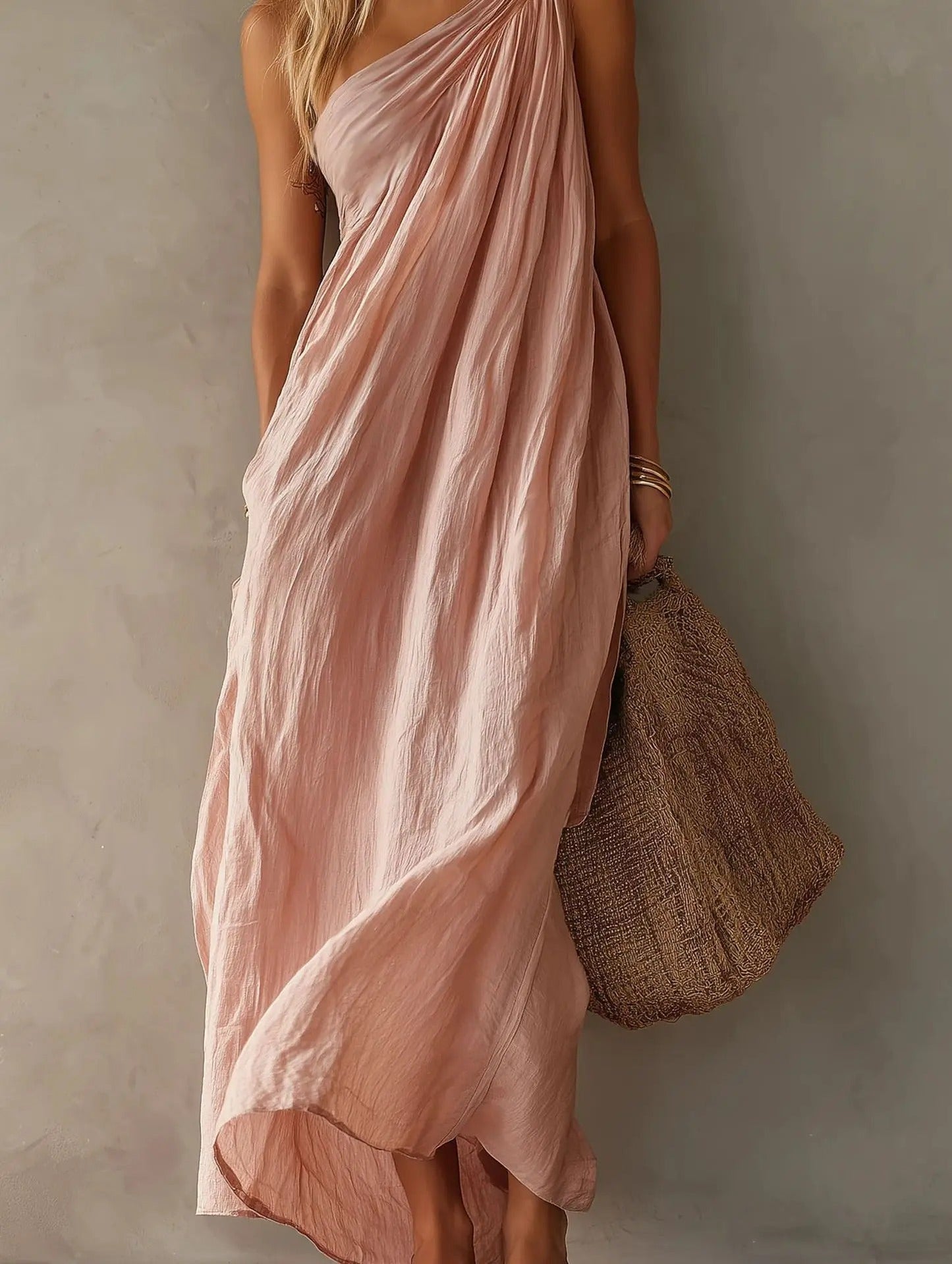 Agnese Vestido Maxi Asimétrico de Efecto Lino