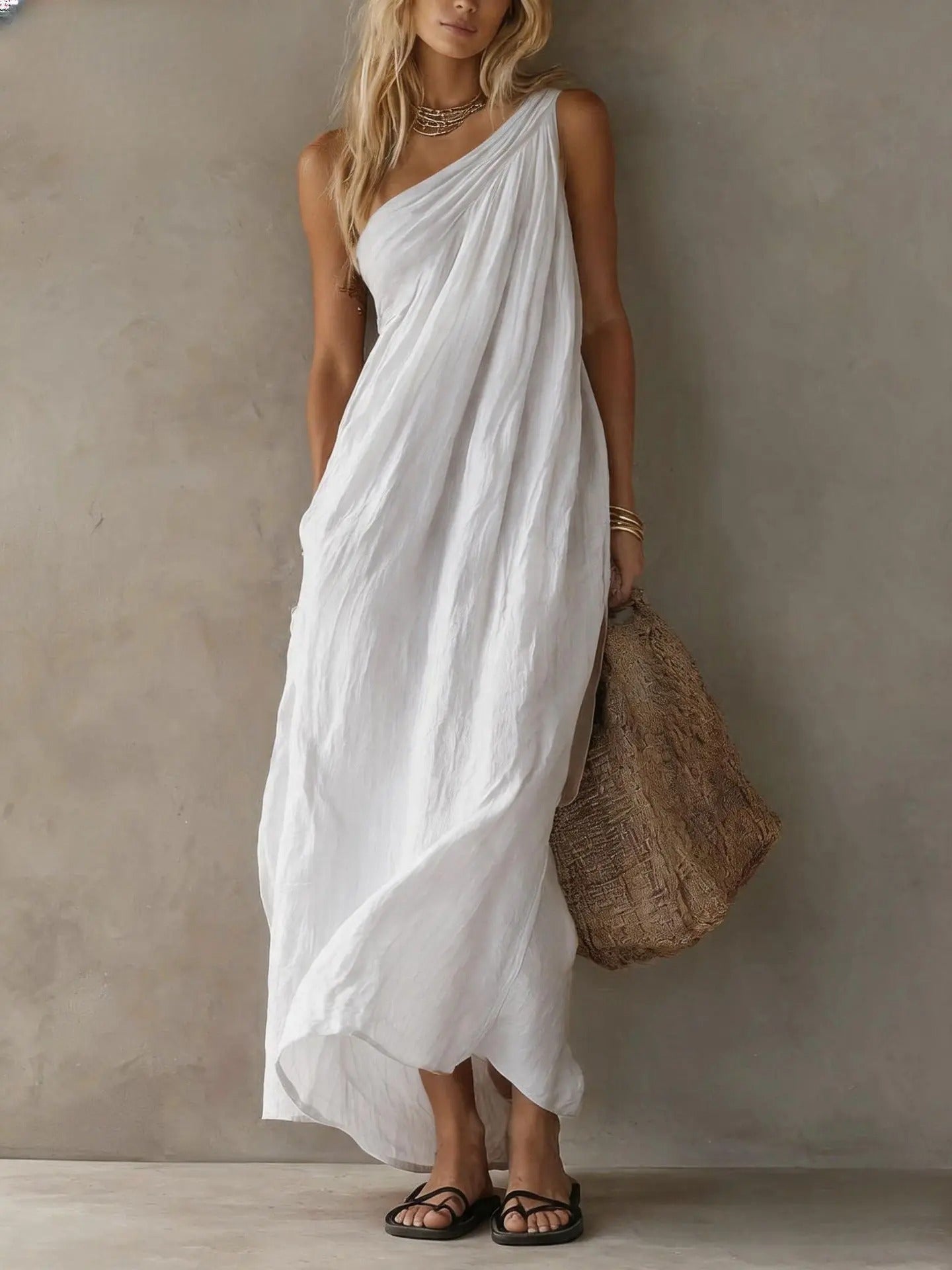 Agnese Vestido Maxi Asimétrico de Efecto Lino