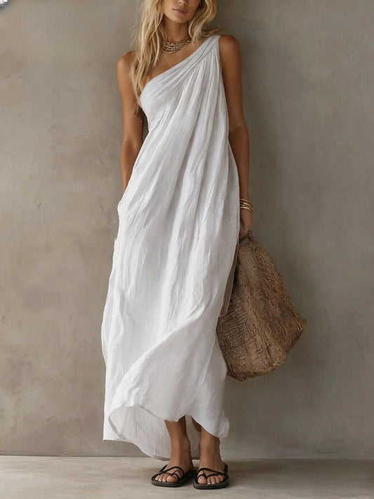 Agnese Vestido Maxi Asimétrico de Efecto Lino
